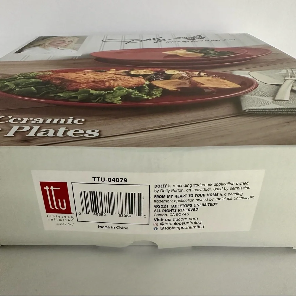 Dolly Parton Iconic Ceramic Dinner Plates Red 11” Round Coupe Set 4 New In Box